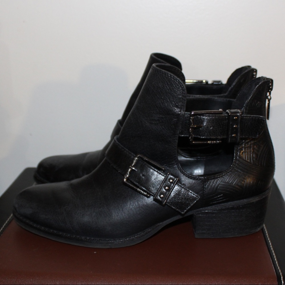 Black Real Leather Cutout Booties
